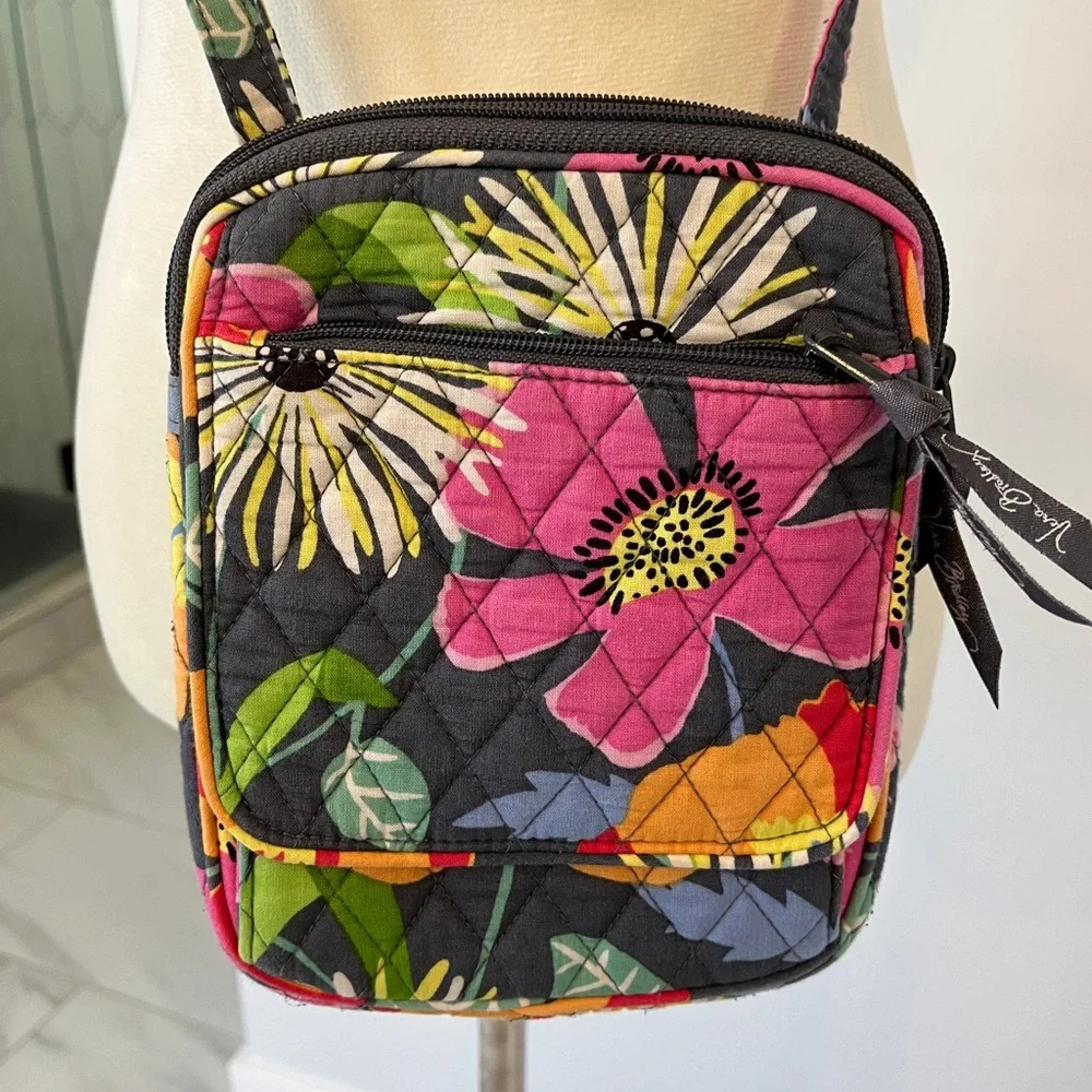 Vera Bradley crossbody bag gray floral bright adjustable straps